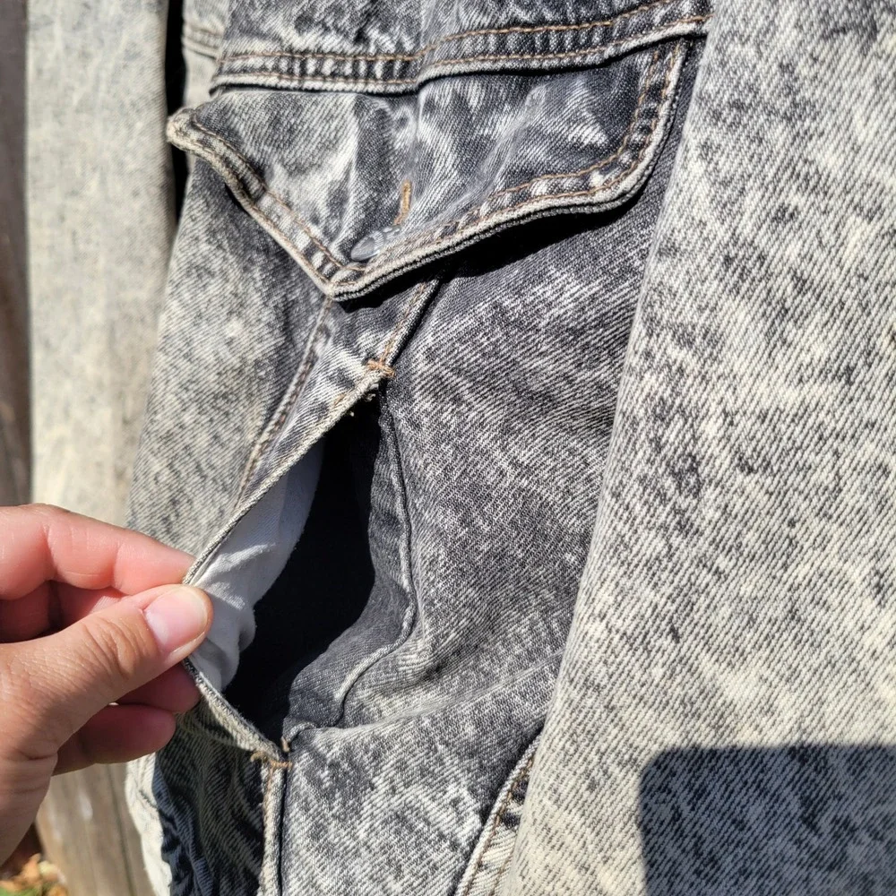 VTG Code Bleu Acid Wash Distressed Denim Trucker Jacket Men S Made in Japan 80s